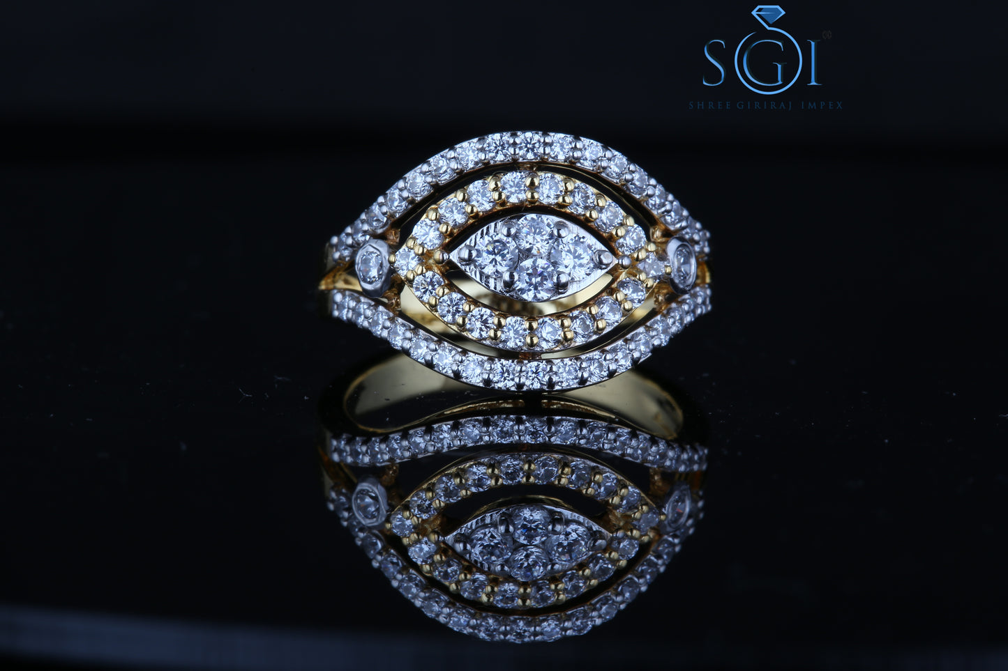 2.20ctw Colorless Star Melle Moissanite Round Cut Diamond Ring In 14K Yellow Gold, Multi Layer Ring For Ladies At Best Price, Womens Traditional Ring Collection