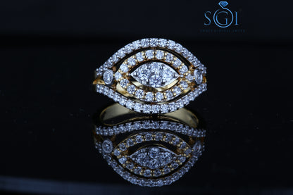 2.20ctw Colorless Star Melle Moissanite Round Cut Diamond Ring In 14K Yellow Gold, Multi Layer Ring For Ladies At Best Price, Womens Traditional Ring Collection