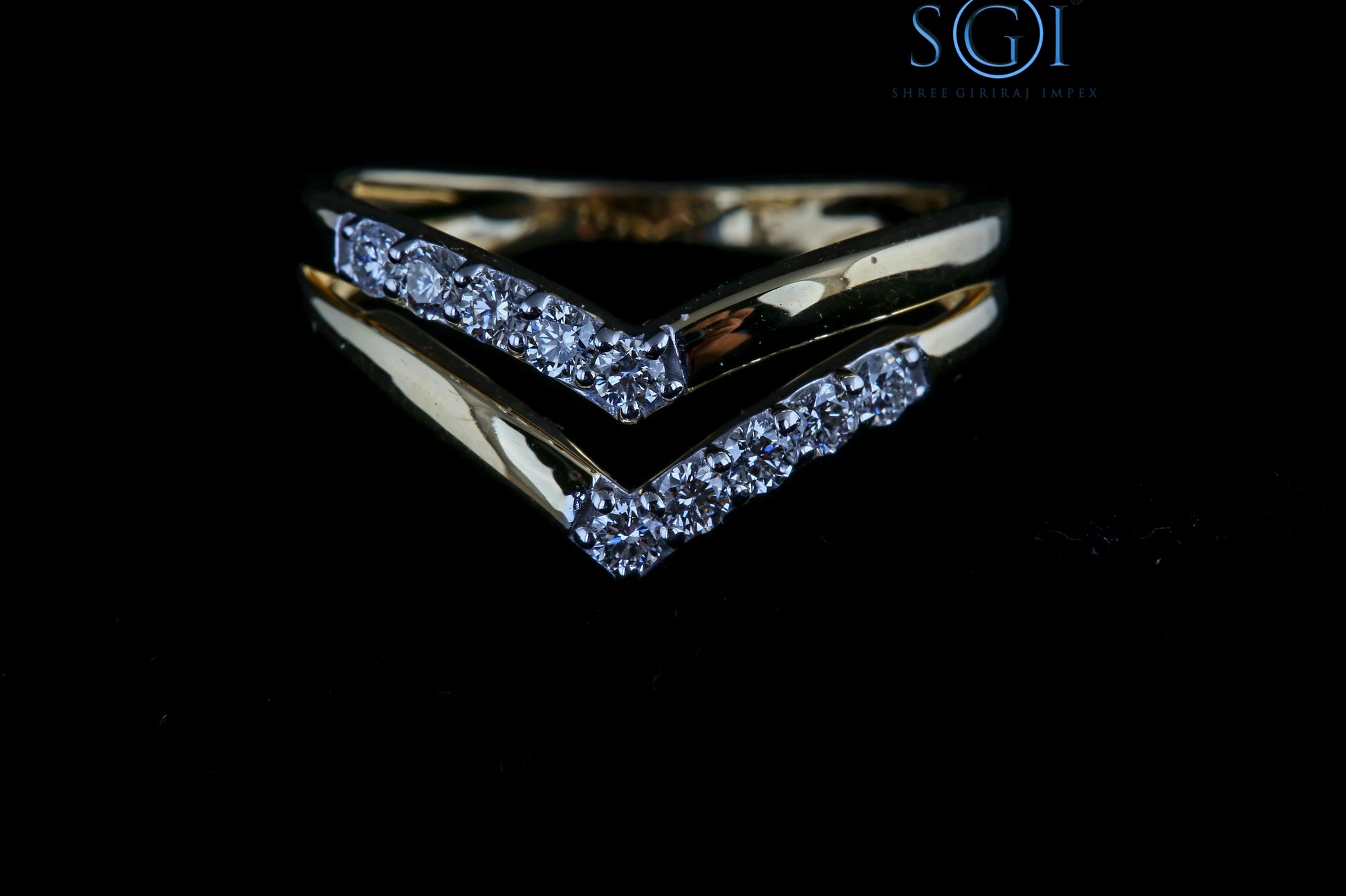 EF VVS VS Lab Grown Round Cut Double Chevron V Wedding Ring, Stackable 14K Gold Diamond Band, Double Wedding Ring, Bridal Gold V Band,