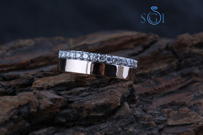 0.60ctw EF VVS VS Lab Grown Round Cut Asymmetric Half Claw Set Diamond Ring In 14K Rose Gold, Diamond Band For Womens