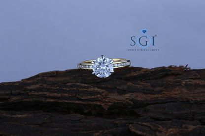 2ctw Round White D VVS1 Moissanite Diamond Wedding Propose Yellow Gold Ring With Side Accents