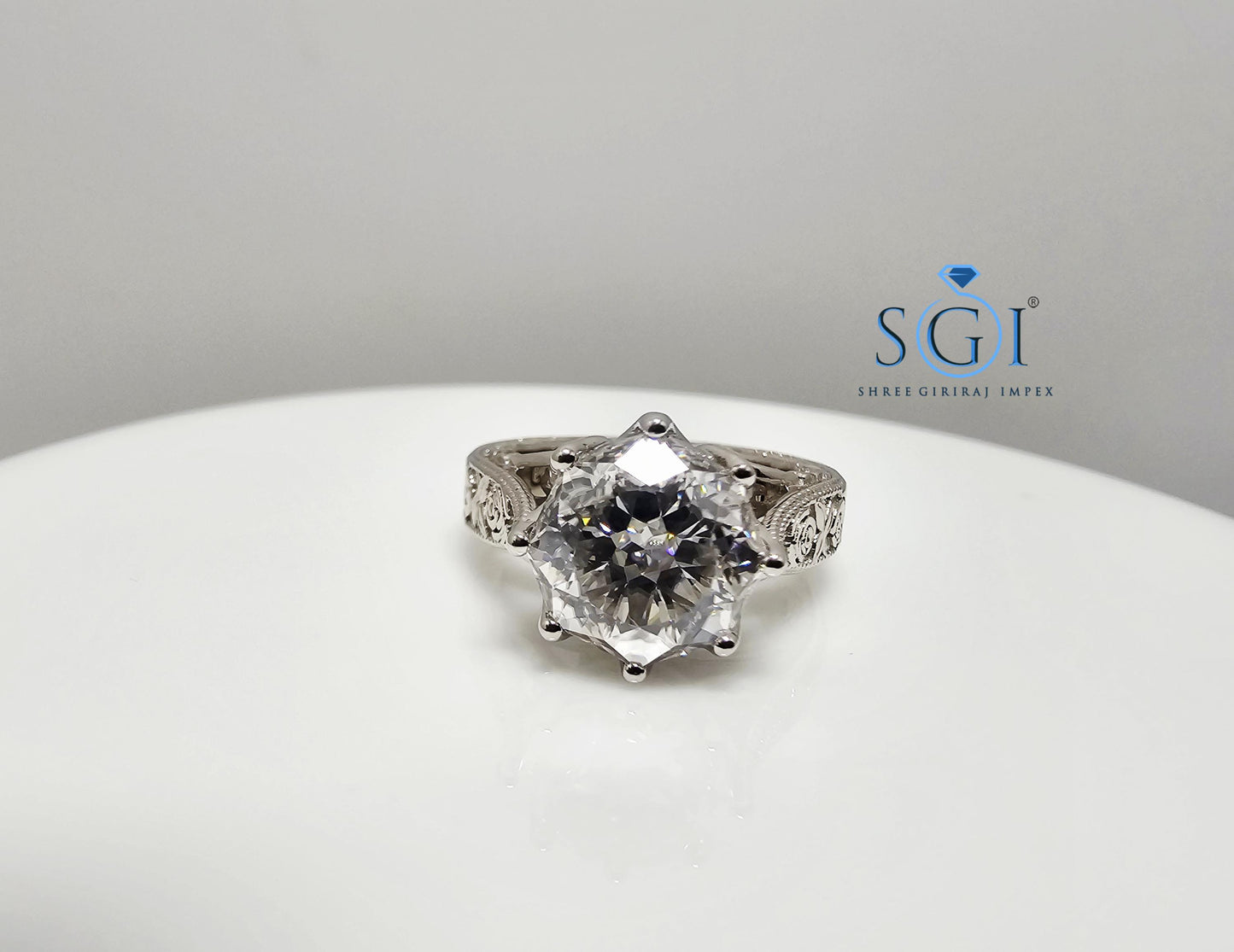 Antique Style Moissanite Ring | 925 Sterling Silver, 4.10 Ct