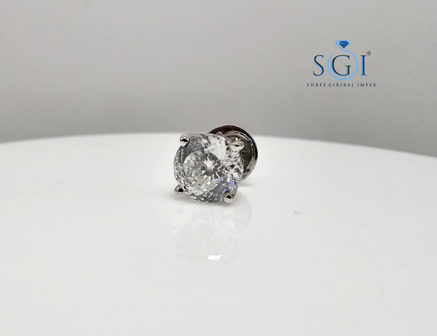 Men’s Moissanite Solitaire Stud – 7mm 1.35CT Portuguese Cut in White Gold