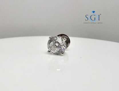 Men’s Moissanite Solitaire Stud – 7mm 1.35CT Portuguese Cut in White Gold