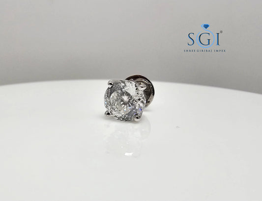 Men’s Moissanite Solitaire Stud – 7mm 1.35CT Portuguese Cut in White Gold