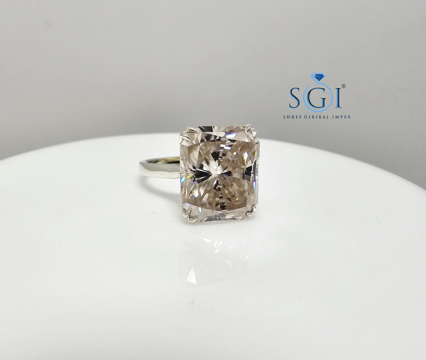 Large 9.75 Carat Light Pink Radiant Moissanite Silver Ring – Women’s Unique Engagement Jewelry