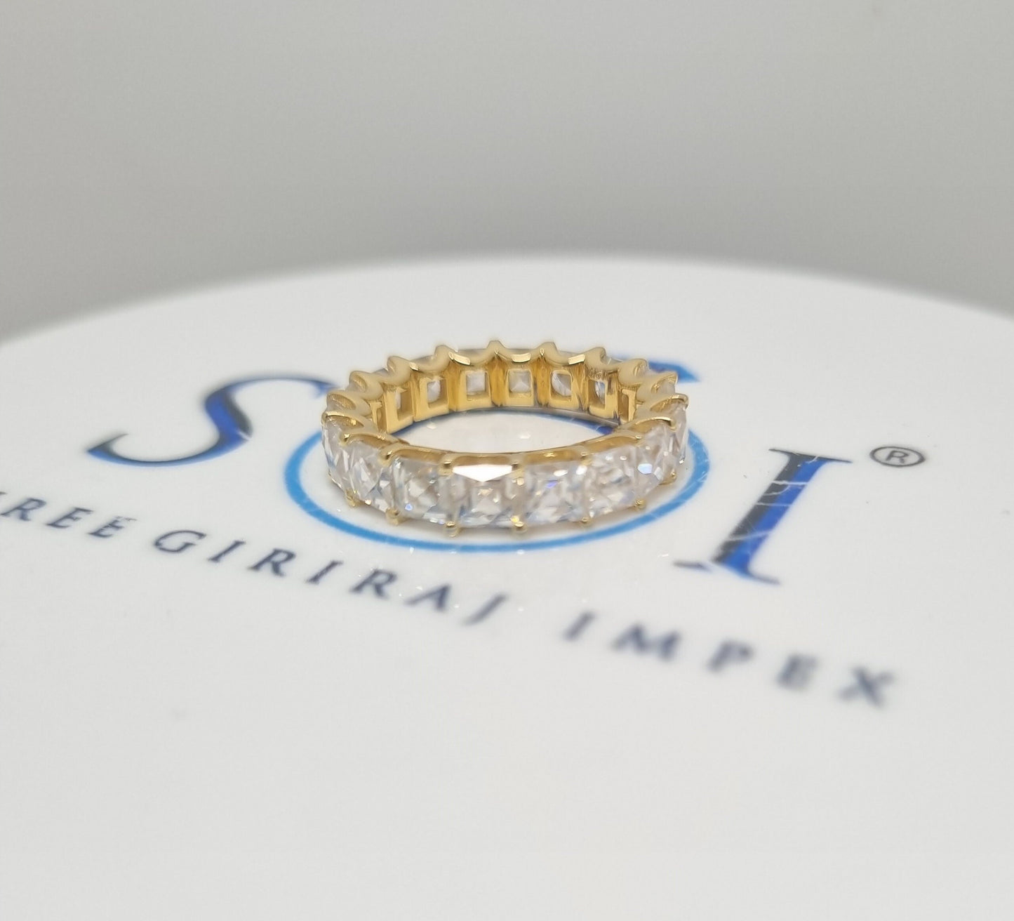 Elegant Princess Cut Moissanite Band – 18K Yellow Gold Stacking Wedding Ring