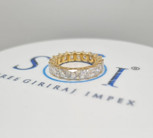 Elegant Princess Cut Moissanite Band – 18K Yellow Gold Stacking Wedding Ring