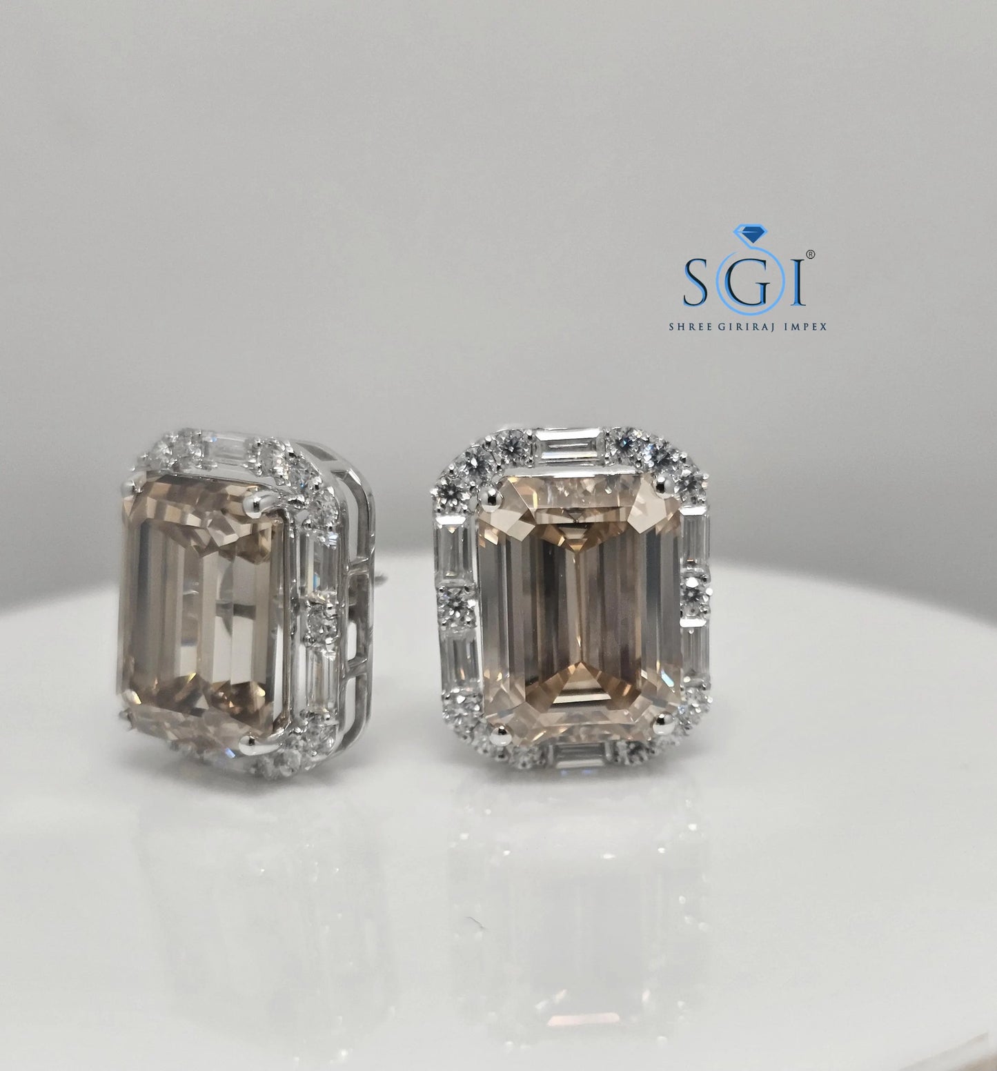 Fancy Yellow Emerald Shape Moissanite Diamond Earrings with White Accent Stones – 25ctw