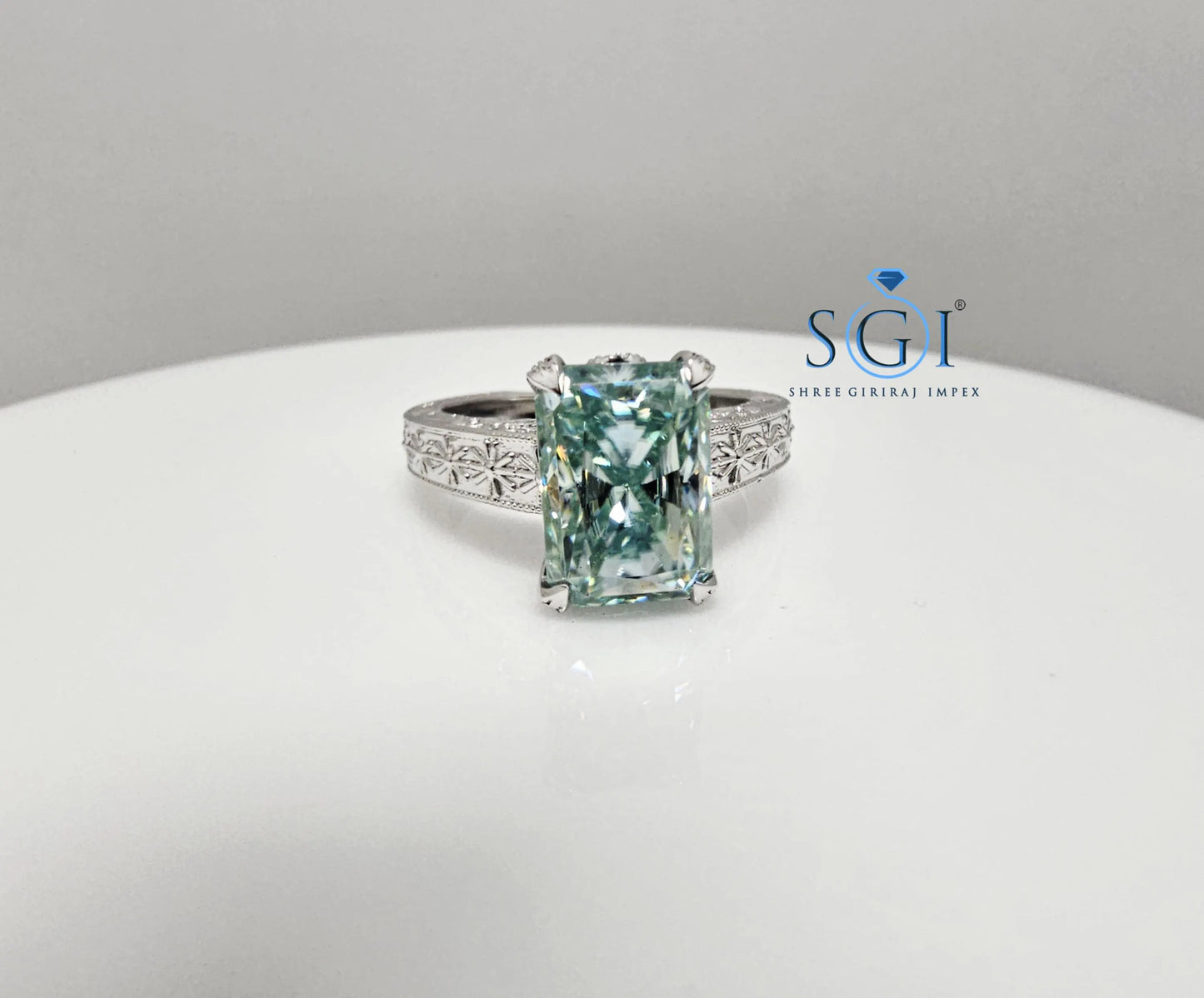 3ct Aqua Blue Moissanite Diamond – Radiant Cut Solitaire Ring for Men & Women"