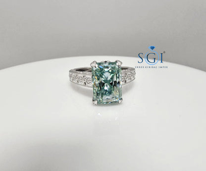 3ct Aqua Blue Moissanite Diamond – Radiant Cut Solitaire Ring for Men & Women"