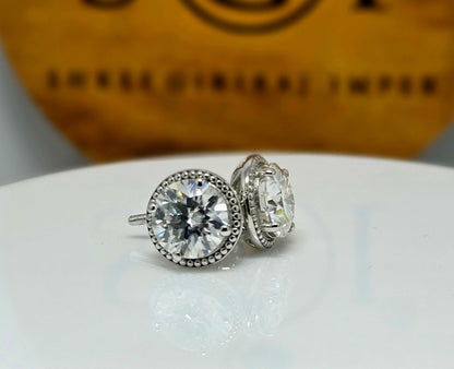 4ctw Moissanite Stud Earrings: White Gold Solitaire D VVS1