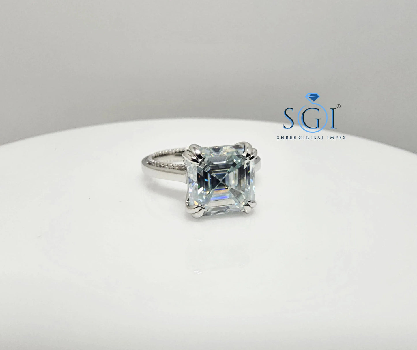 Aqua Blue Moissanite Diamond Ring 3.20 Carat Ascher Cut in Platinum – Elegant Engagement Jewelry