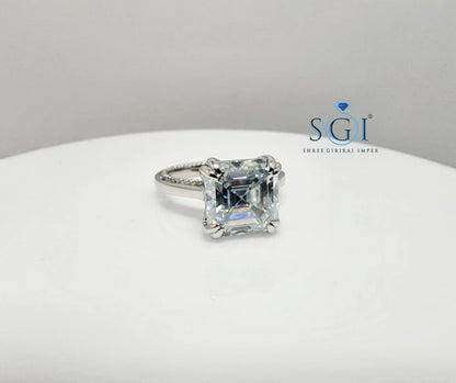 Aqua Blue Moissanite Diamond Ring 3.20 Carat Ascher Cut in Platinum – Elegant Engagement Jewelry