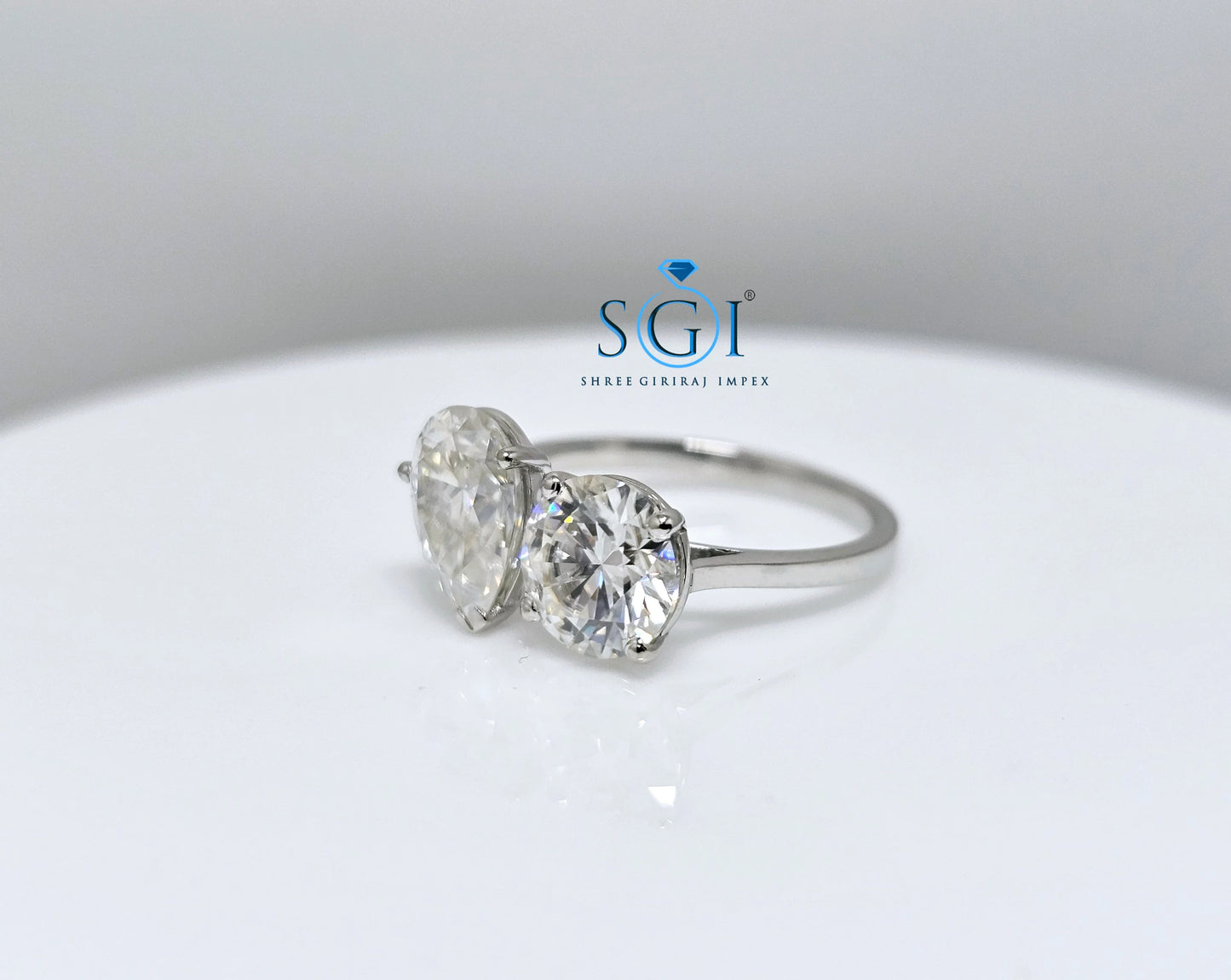 3.5ctw Moissanite Double Stone Ring: White Gold , Pear & Round Engagement