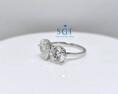 3.5ctw Moissanite Double Stone Ring: White Gold , Pear & Round Engagement