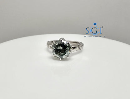 Elegant 3Ct Natural Green Octa Hexagon Moissanite Ring in Silver Vintage StyleJewelry