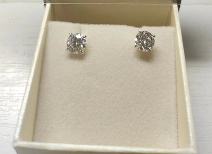 Yellow Gold Moissanite Stud Earrings: 2ctw Round Solitaire