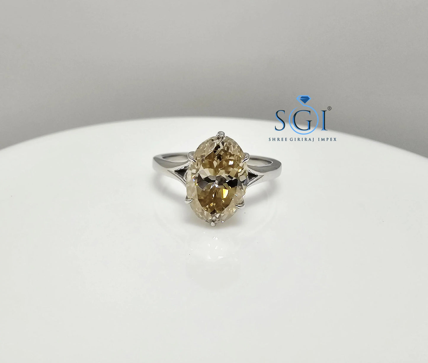 3.30ct Fancy Yellow Moissanite Diamond – Oval Portuguese Cut in Elegant Silver Setting" Jewelry