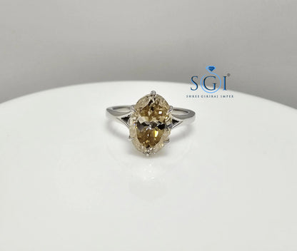 3.30ct Fancy Yellow Moissanite Diamond – Oval Portuguese Cut in Elegant Silver Setting" Jewelry