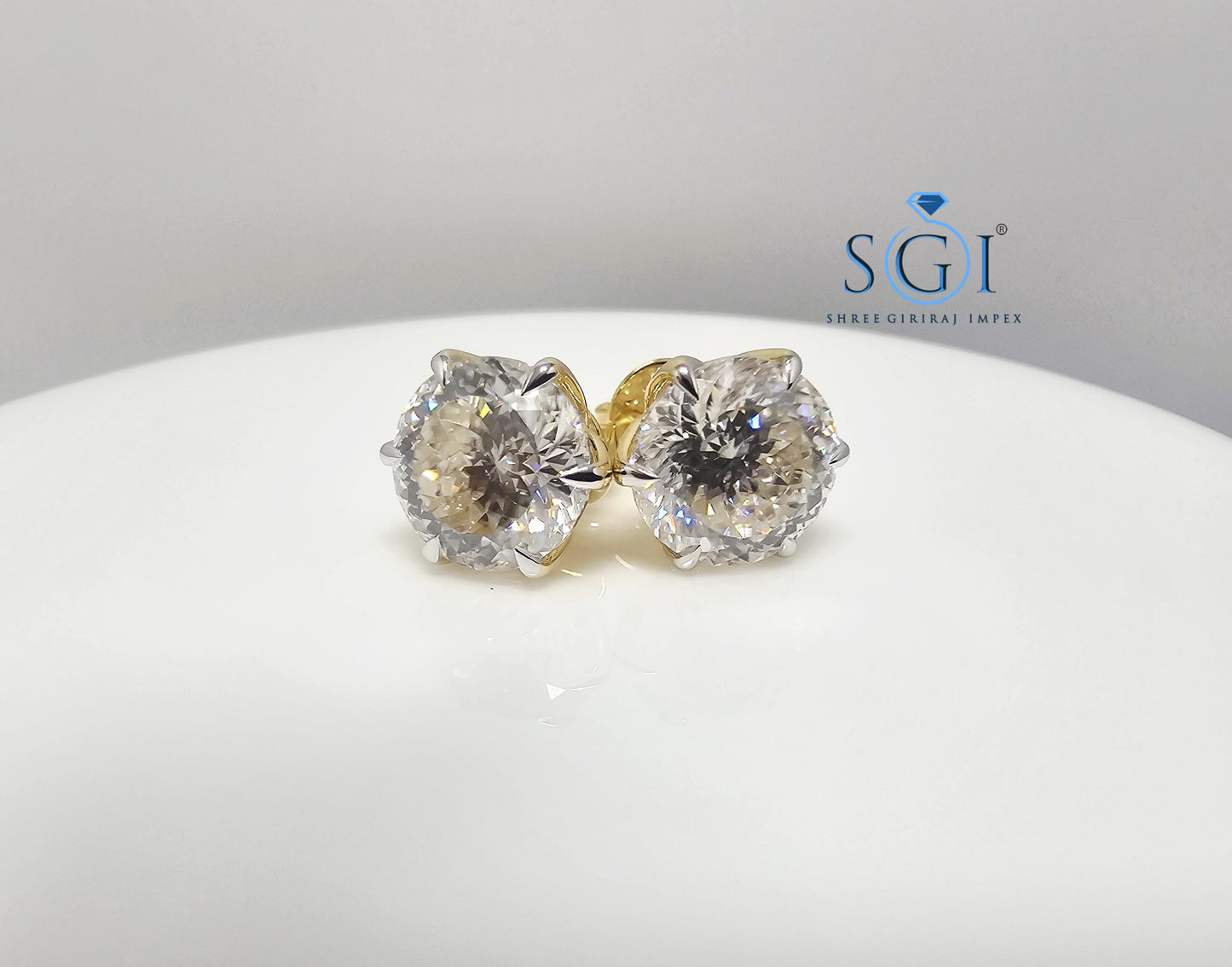 10mm White Portuguese Cut Moissanite Stud Earrings – 8.41ct in Solid Gold, Claw Prong & Push-Back