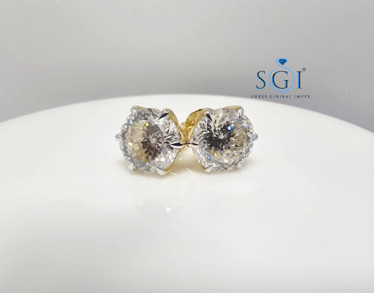10mm White Portuguese Cut Moissanite Stud Earrings – 8.41ct in Solid Gold, Claw Prong & Push-Back