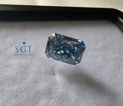 3.15 CT Blue Elongated Radiant Cut Moissanite 7x10mm | Lab Created Loose Gemstone for Custom Jewelry