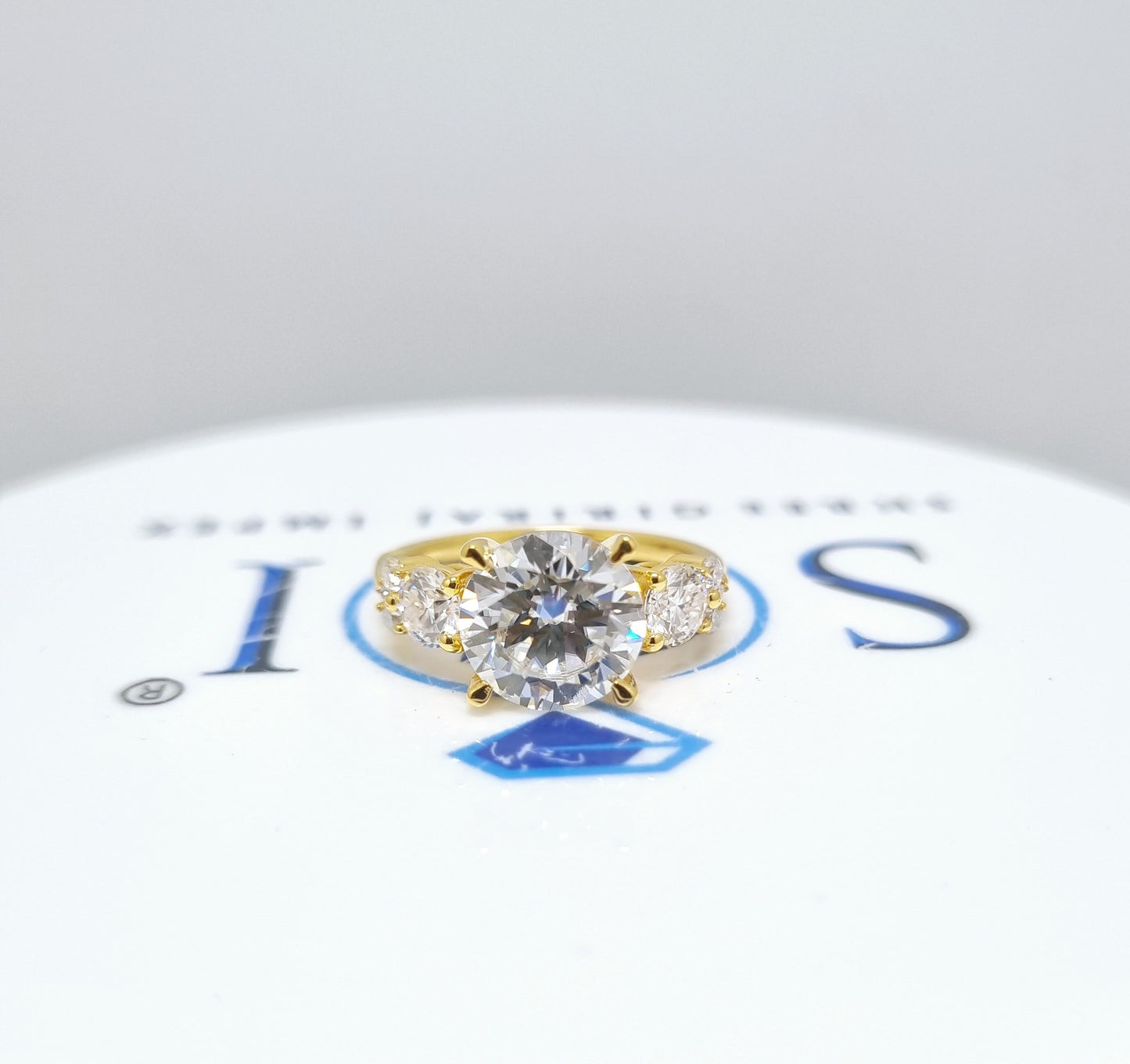 Yellow Gold Moissanite Engagement Ring – 4 CTW Round Cut with Side Stones