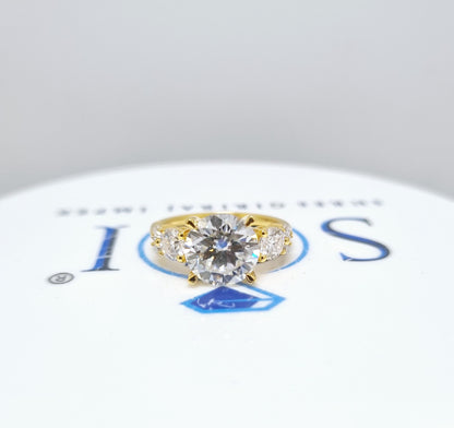 Yellow Gold Moissanite Engagement Ring – 4 CTW Round Cut with Side Stones