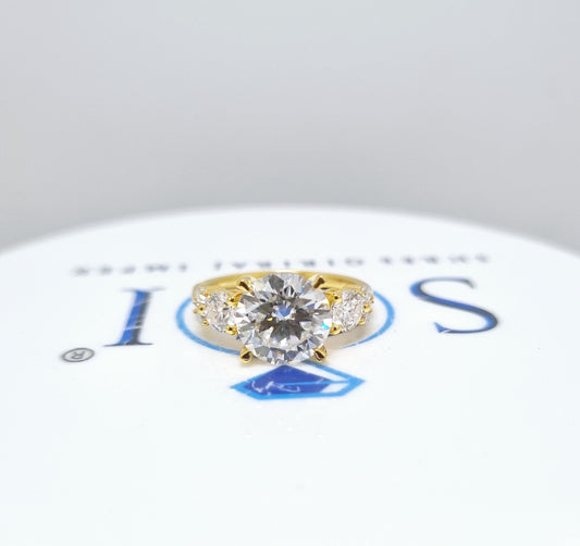 Yellow Gold Moissanite Engagement Ring – 4 CTW Round Cut with Side Stones