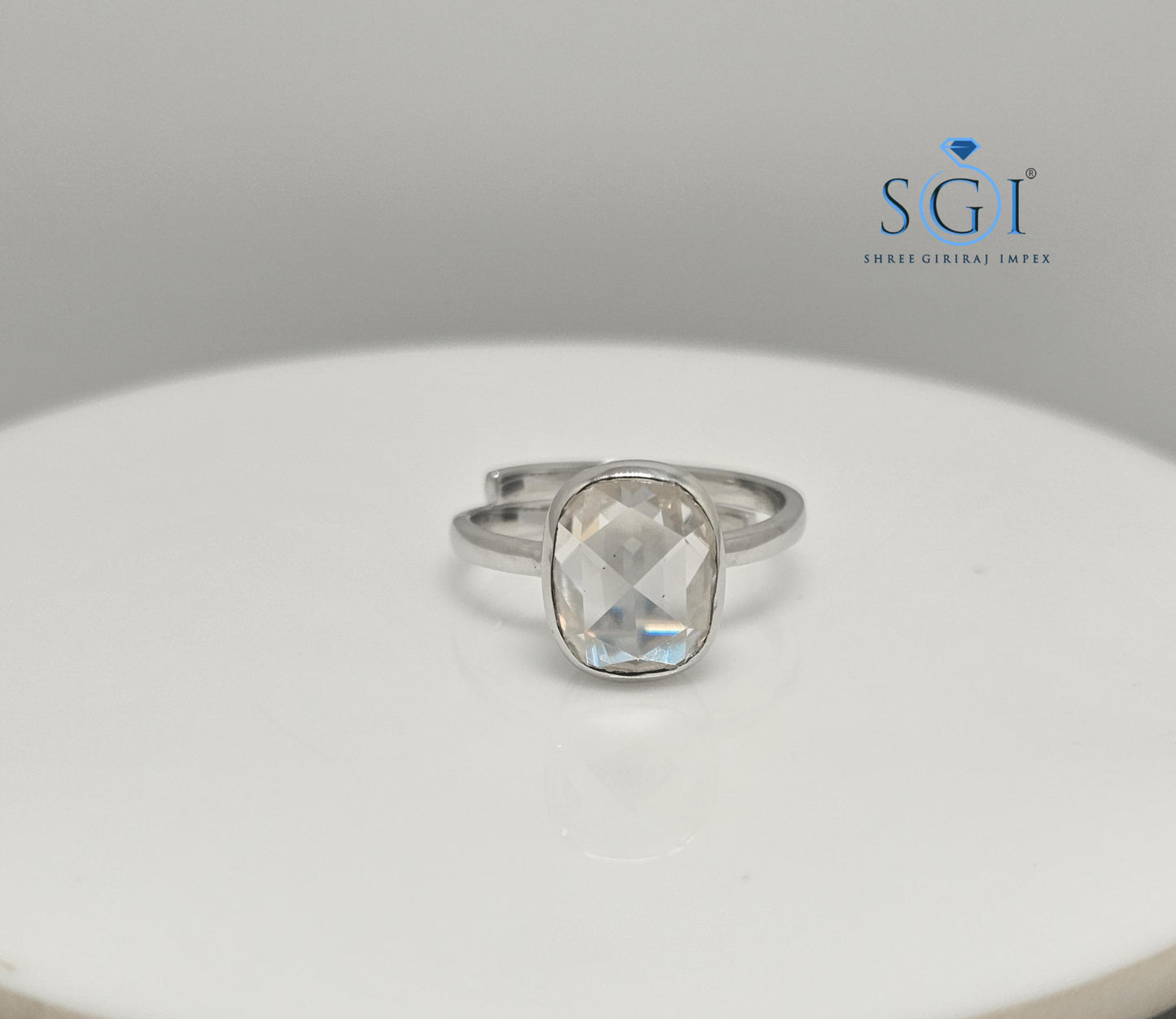 3.5ct Cushion Rose Cut Moissanite Engagement Ring: Adjustable Bezel Setting
