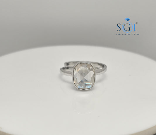 3.5ct Cushion Rose Cut Moissanite Engagement Ring: Adjustable Bezel Setting