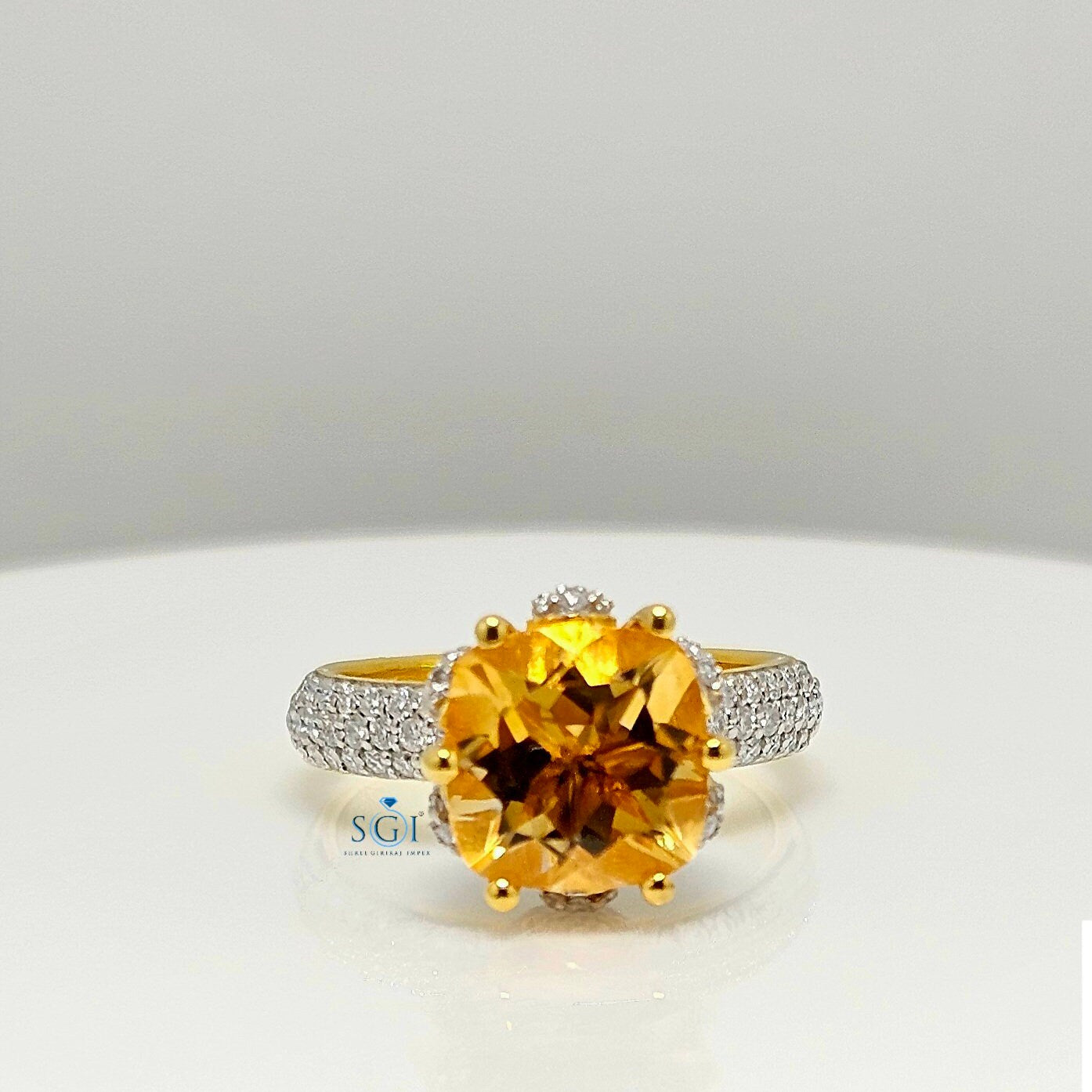 Fancy Yellow Topaz Engagement Ring: 14K Gold Moissanite Accent