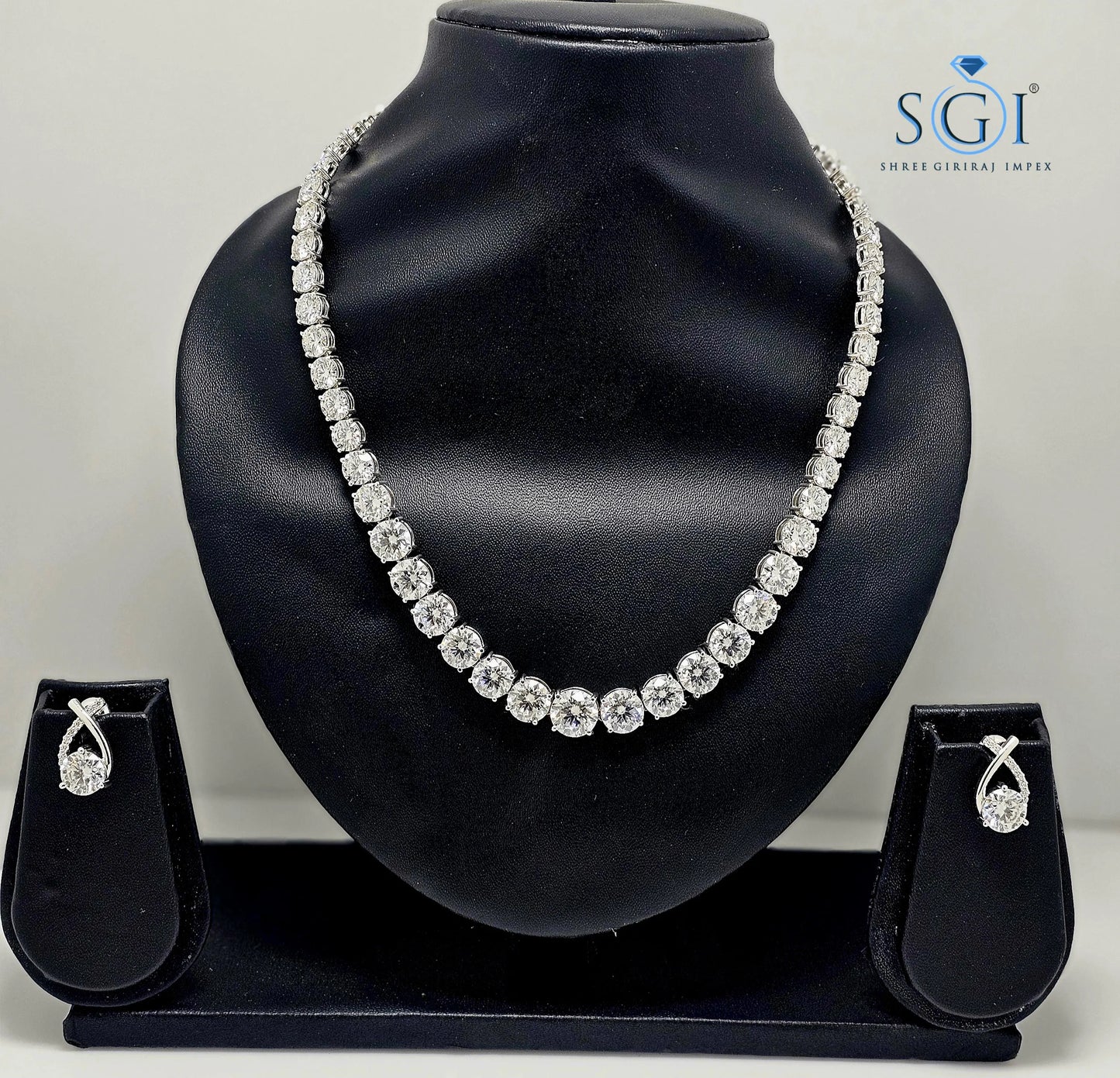 White Gold 50ct Round Moissanite Necklace & Earrings Set – Luxurious Solitaire Design