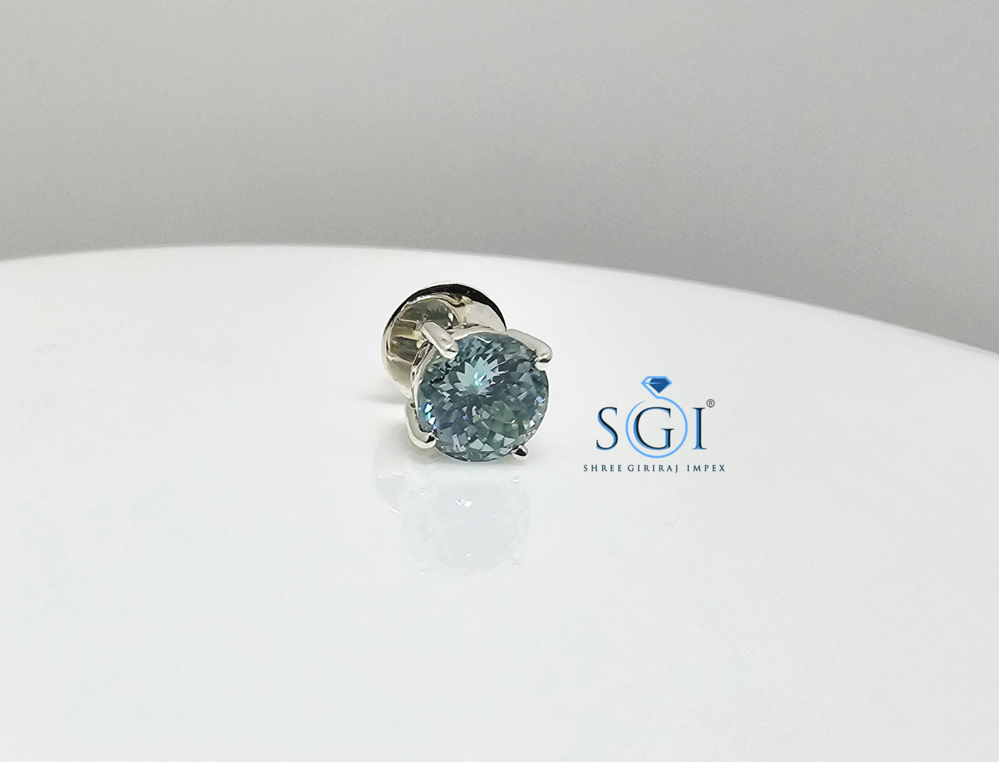 Blue Moissanite Solitaire Stud – Men’s White Gold 6.5mm Earring