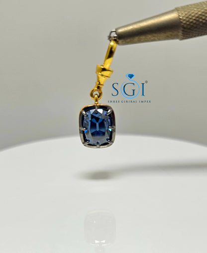 Royal Blue Moissanite Pendant: 3ct Old Mine Cushion, Yellow Gold