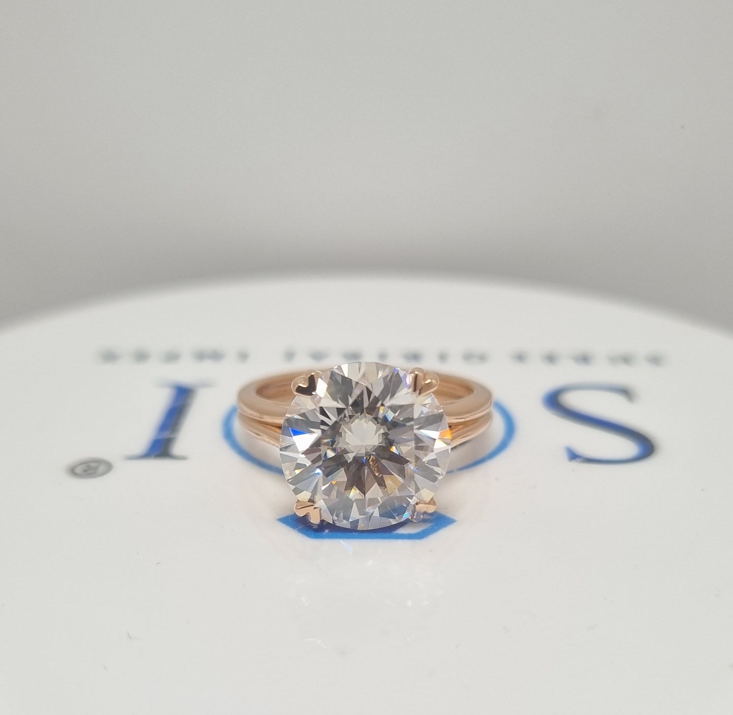 6.4ctw Moissanite Solitaire Ring: 12mm Round Cut, Rose Gold