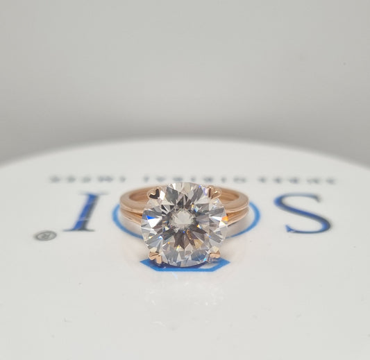 6.4ctw Moissanite Solitaire Ring: 12mm Round Cut, Rose Gold