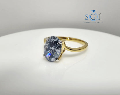 2CT Royal Blue Moissanite Oval Solitaire Ring: VVS1 Clarity, Solid Gold