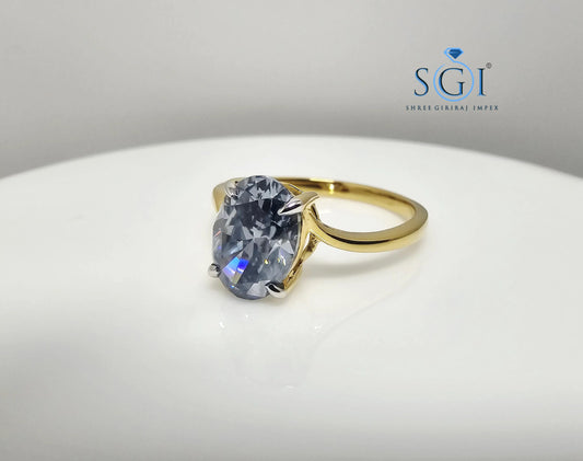 2CT Royal Blue Moissanite Oval Solitaire Ring: VVS1 Clarity, Solid Gold