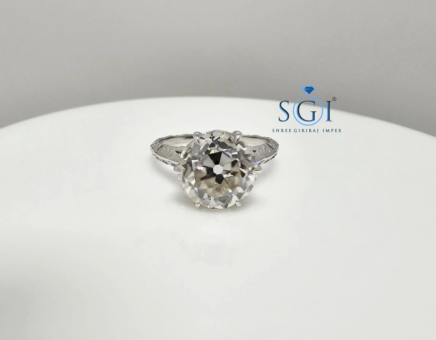 Vintage Style 3.30ct Moissanite Ring: Sterling Silver, Old European Cut