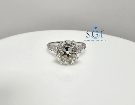 Vintage Style 3.30ct Moissanite Ring: Sterling Silver, Old European Cut