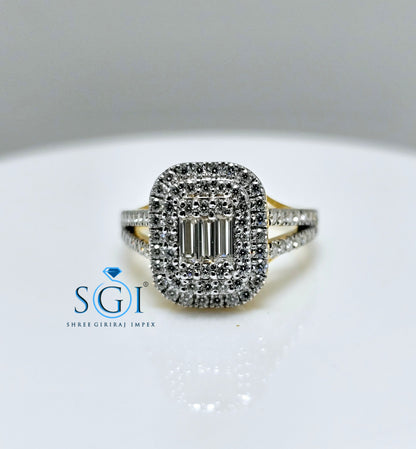 1.8ctw Moissanite Diamond Ring: Round & Baguette Gold Engagement Ring