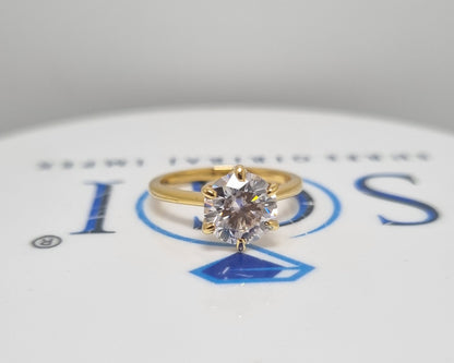 Yellow Gold 2 CT Lab Grown Diamond Engagement Ring – Solitaire Wedding Band