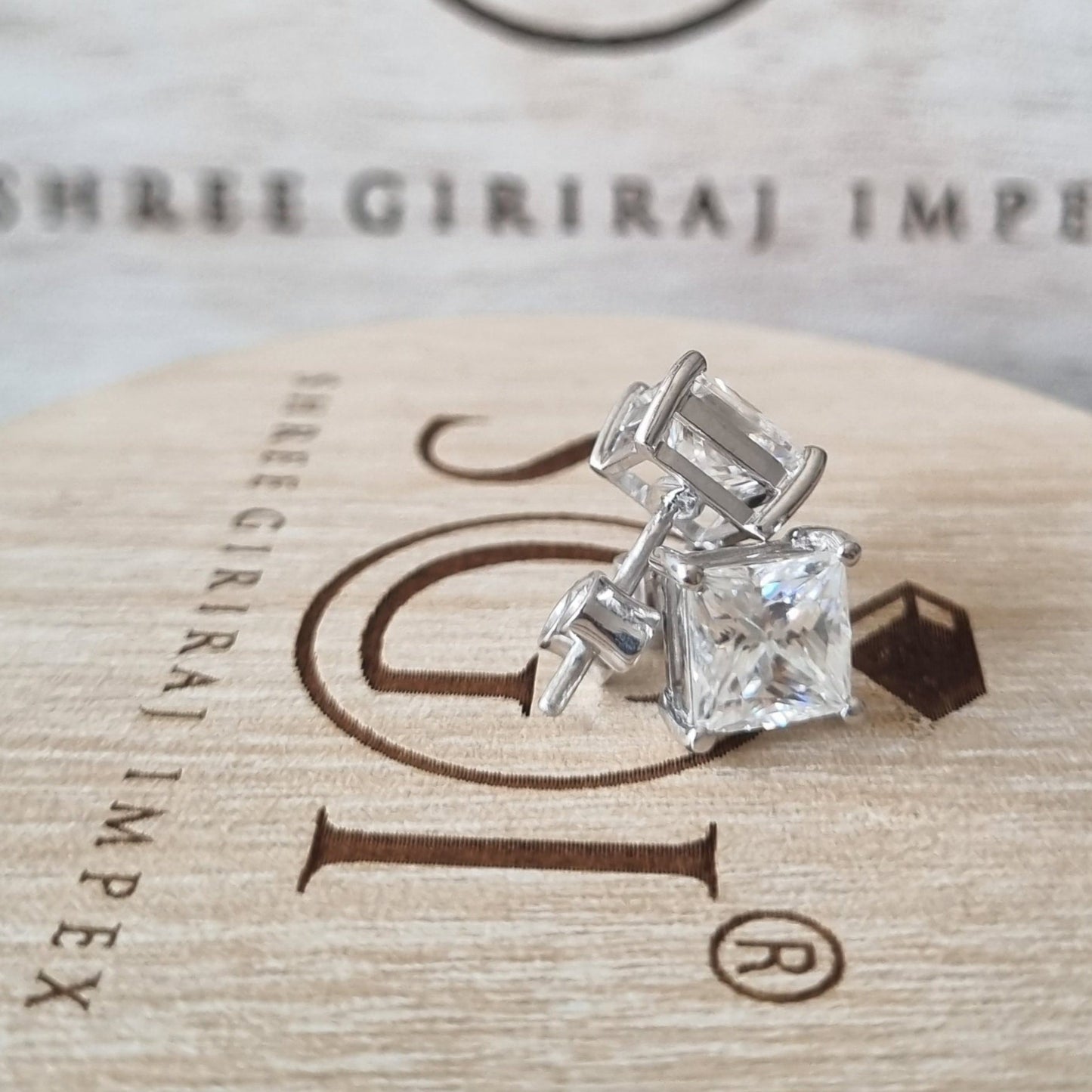 8mm (5.68ct) Princess (Square) Shape White Moissanite Diamond Ear Studs With 14k White Gold