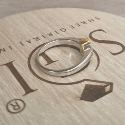 5.5mm (0.92ct) Ascher Shape Labgrown Diamond F VVS1 Ring With 14k White & Yellow Gold