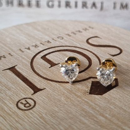 6mm Heart Shape Diamond G VS1 Labgrown Diamond Ear Ring With 14k Yellow Gold