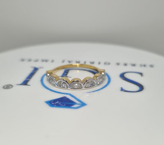 1.50ctw (3×5Mm) Half Moon Shape White Moissanite Diamond Eternity Ring Band With 14k Yellow Gold