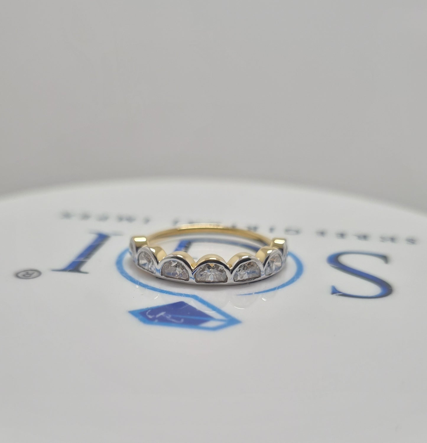 1.50ctw (3×5Mm) Half Moon Shape White Moissanite Diamond Eternity Ring Band With 14k Yellow Gold