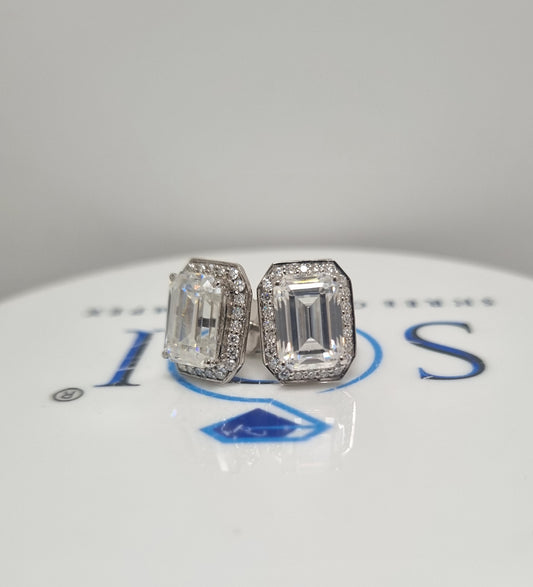 7ctw White D VVS1 Fancy & Round Moissanite Diamond screw back setting Ear Ring With 14k White Gold